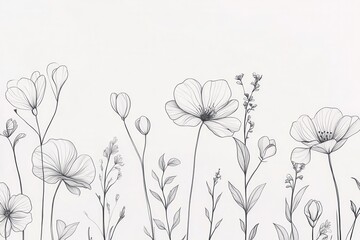 Minimalist floral pattern featuring delicate botanical line art on white background enhancing modern elegance Generative AI