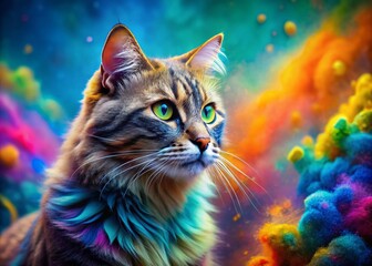 Abstract Cat Portrait: Cloudy Spray Paint Texture, Rule of Thirds Composition
