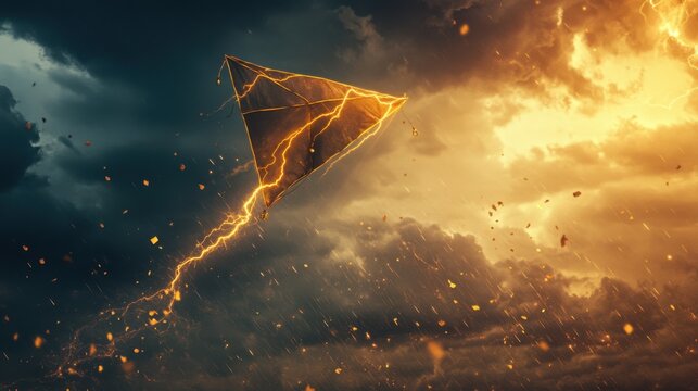 Pipa voando com rel&acirc;mpagos no c&eacute;u tempestuoso