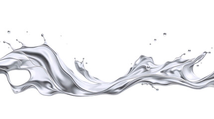 Abstract waves and splashes of liquid steel metal with realistic reflections. Smooth, curved shapes create a fluid and elegant effect. isolated