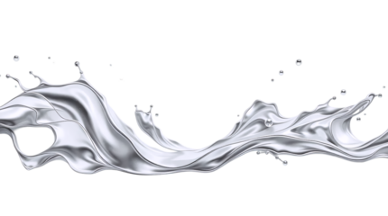 Abstract waves and splashes of liquid steel metal with realistic reflections. Smooth, curved shapes create a fluid and elegant effect. isolated