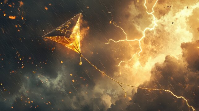 Imagem de pipa voando em tempestade com rel&acirc;mpagos