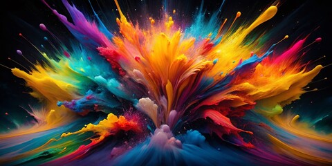 Obraz premium Abstract Colorful Explosion Painting, Black Canvas, High Depth of Field, Vivid Colors, Modern Art
