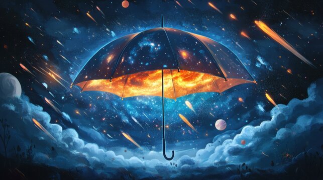 Guarda-chuva no espa&ccedil;o com efeitos c&oacute;smicos