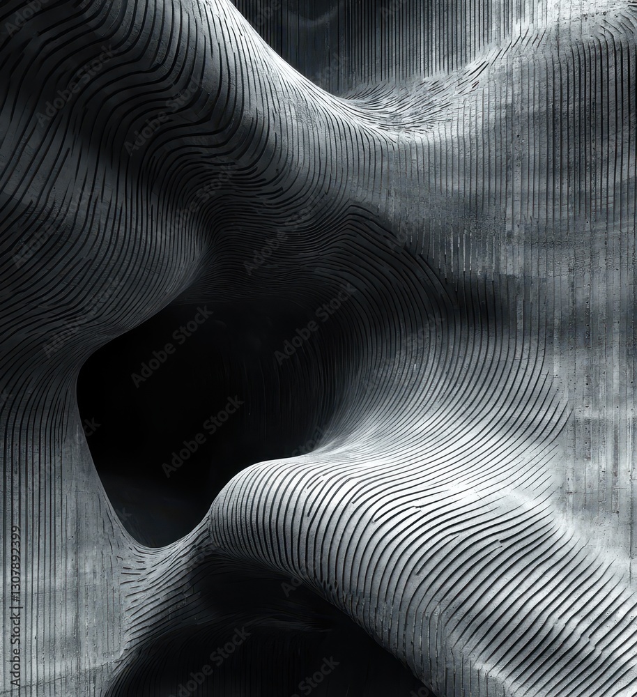 Poster abstract dark structure with organic lines and smooth curves, capturing modern architecture and arti