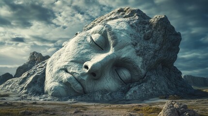 Fototapeta premium Escultura de cabeça de pedra em paisagem