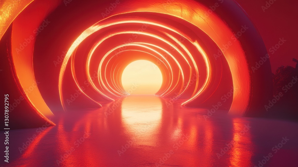 Fototapete a dynamic abstract scene with red and orange tones, swirling curves, and a futuristic feel, where th