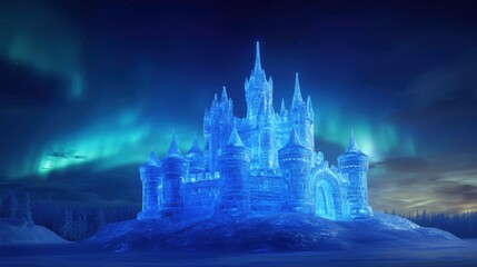 Fototapeta premium Castelo de gelo iluminado aurora boreal