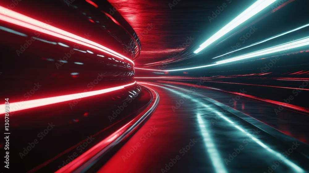 Fototapete a futuristic abstract scene featuring smooth red curves and a high-speed motion blur effect, creatin
