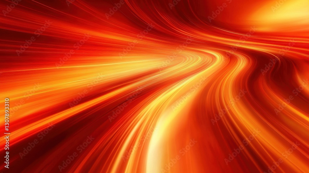 Fototapete a futuristic red and orange background with curved lines and motion blur, offering a high-speed, dyn