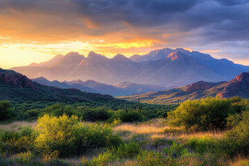 Fototapeta premium Golden sunset illuminating the majestic big bend ranch state park mountains