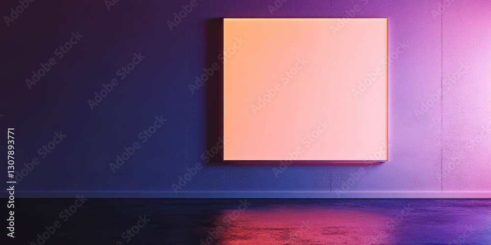 Poster abstract geometric background with illuminated square panel in gradient colors creating a modern and