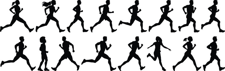 Runner silhouettes set, sport pack of vector silhouette design, isolated background