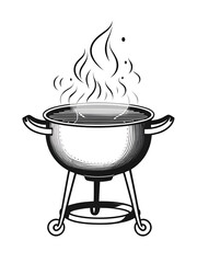 A simple line drawing of a brazier with smoke rising, suggesting cooking or grilling outdoors. Perfect for representing summer, barbecues, or outdoor cooking.