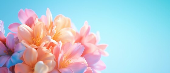 Fototapeta premium Beautiful Soft Pastel Flowers Against a Light Blue Background