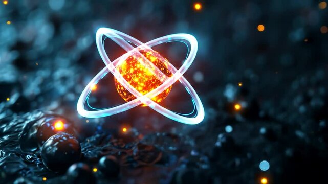Glowing Atomic Structure: A Digital Art Depiction of Subatomic Particles
