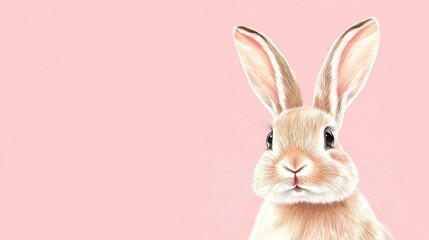 Fototapeta premium Photo of a little bunny, on a soft pink background Easter theme