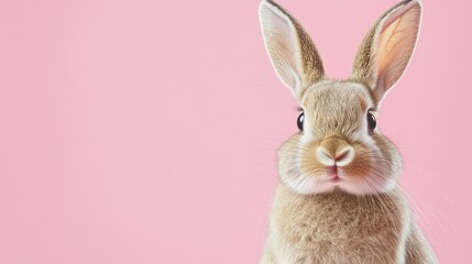 Fototapeta premium Photo of a little bunny, on a soft pink background Easter theme