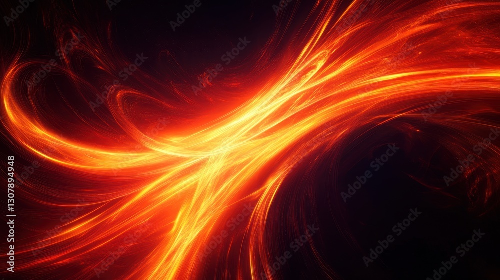 Aufkleber Red and orange curved lines swirl across a dark background, illuminated with light and shadow effects, creating an abstract, high-speed energy that leaves space for design.