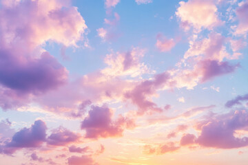Obraz premium Beautiful pink and purple cloudscape illuminating the sky at sunset