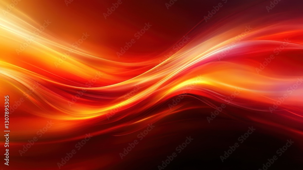 Fototapete smooth flowing curves in deep red and bright orange, combined with motion blur and light, create an 