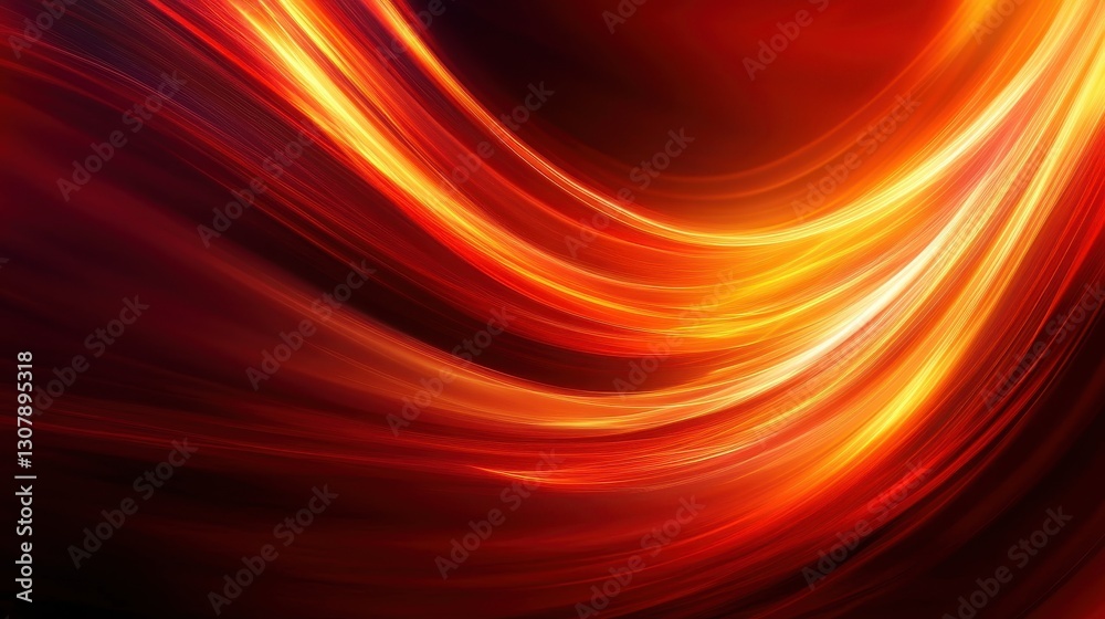 Aufkleber Smooth flowing curves in deep red and bright orange, combined with motion blur and light, create an energy-filled abstract background with room for text in the center.
