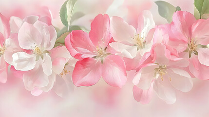 Naklejka premium Pink apple blossoms, spring branch, soft focus, pastel background, floral design