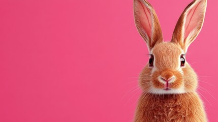 Fototapeta premium Photo of a little bunny, on a soft pink background Easter theme