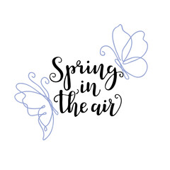 Hand drawn lettering with line art illustration of butterfly and the inscription - Happy day. For prints on covers, mugs or textile.