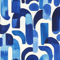 blue and white pattern featuring thick lines and simple organic shapes 