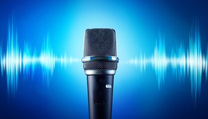 Generated image - Microphone with waveform on blue background, broadcasting or podcasting banner
