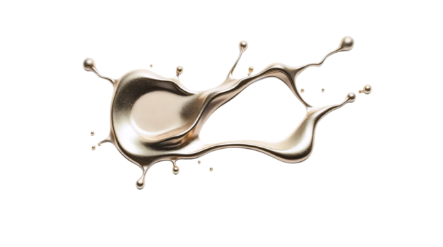 Abstract waves and splashes of liquid champagne metal with realistic reflections. Smooth, curved shapes create a fluid and elegant effect. isolated