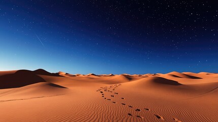 Naklejka premium Starry night sky above a peaceful desert landscape, ideal for astro-tourism.