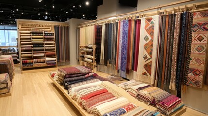 Traditional textile museum showcasing weaving looms and antique fabrics.