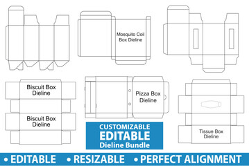Editable and Resizable Dieline Bundle, Resizable Die cut Design,  Editable dieline, Custom Die cut, Custom cardboard dieline