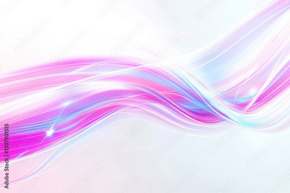 Fototapete Glowing neon light trails create an elegant abstract design on a smooth white background Generative AI