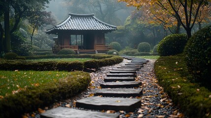 Quaint small house tucked away in a lush green forest surrounded by tall trees and natural beauty of the woods