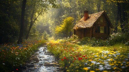 Quaint small house nestled in the woods surrounded by tall trees and nature providing a perfect retreat