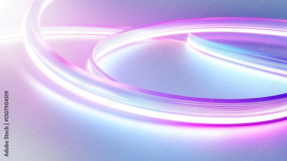 Poster Glowing neon lines create abstract patterns on a smooth white surface in futuristic digital art composition Generative AI