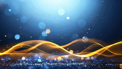 Abstract design featuring flowing waves and bokeh lights on a blue background