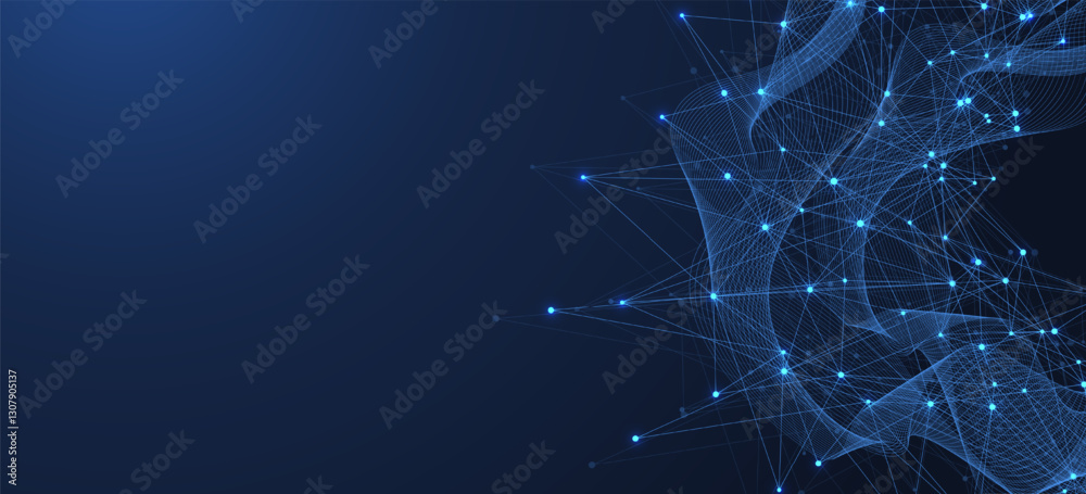 Poster Global network connection concept. Big data visualization. Social network communication in the global computer networks. Internet technology. Business. Science. Vector illustration