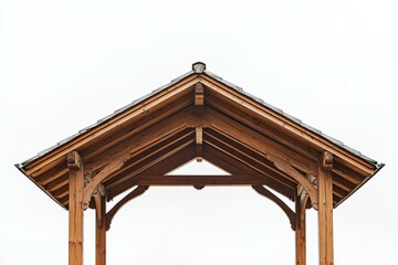 Rattan outdoor structure with open sides and shaded floor for relaxation or gathering in a garden setting