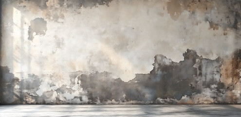 grungy concrete wall background, in shades of grey and brown.