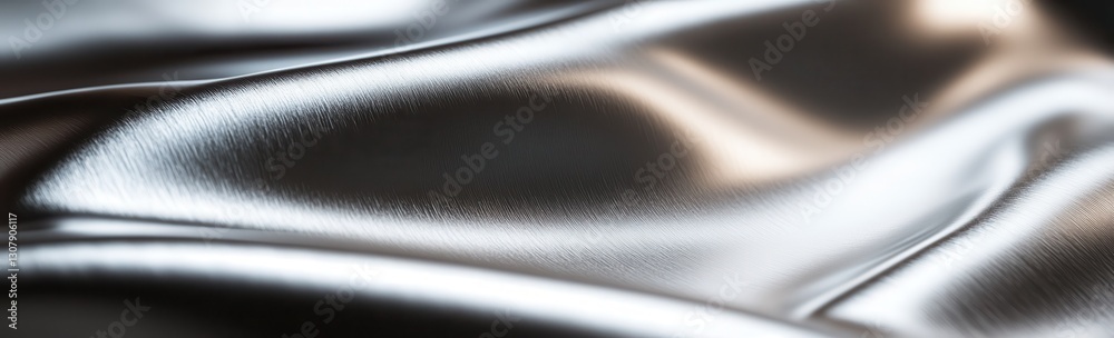 Poster close-up of smooth metallic fabric texture with reflective surface and subtle light play for backgro