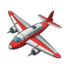 a flat illustration of an airplane, a red and white color scheme