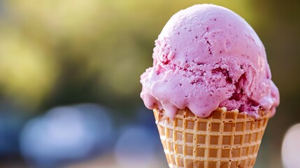 Scoop of Purple Ice Cream in a Waffle Cone / ワッフルコーンに乗った紫のアイスクリーム