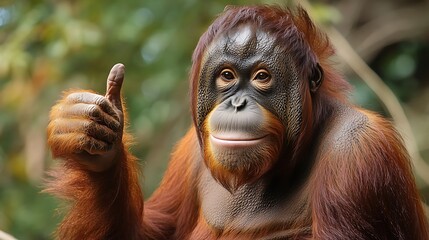 Orangutan Giving a Thumbs Up with a Smile / 笑顔で親指を立てるオランウータン