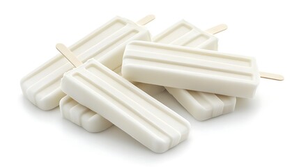 White Popsicles Scattered on a White Background / 白い背景に散らばった白いアイスキャンディー