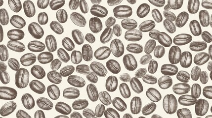 Seamless pattern of hand-drawn coffee beans
