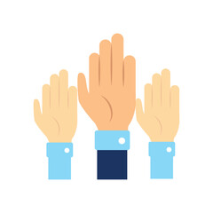 Vector Illustration of Multiple Hands Raised in the Air Symbolizing Volunteering, Participation, and Community Support